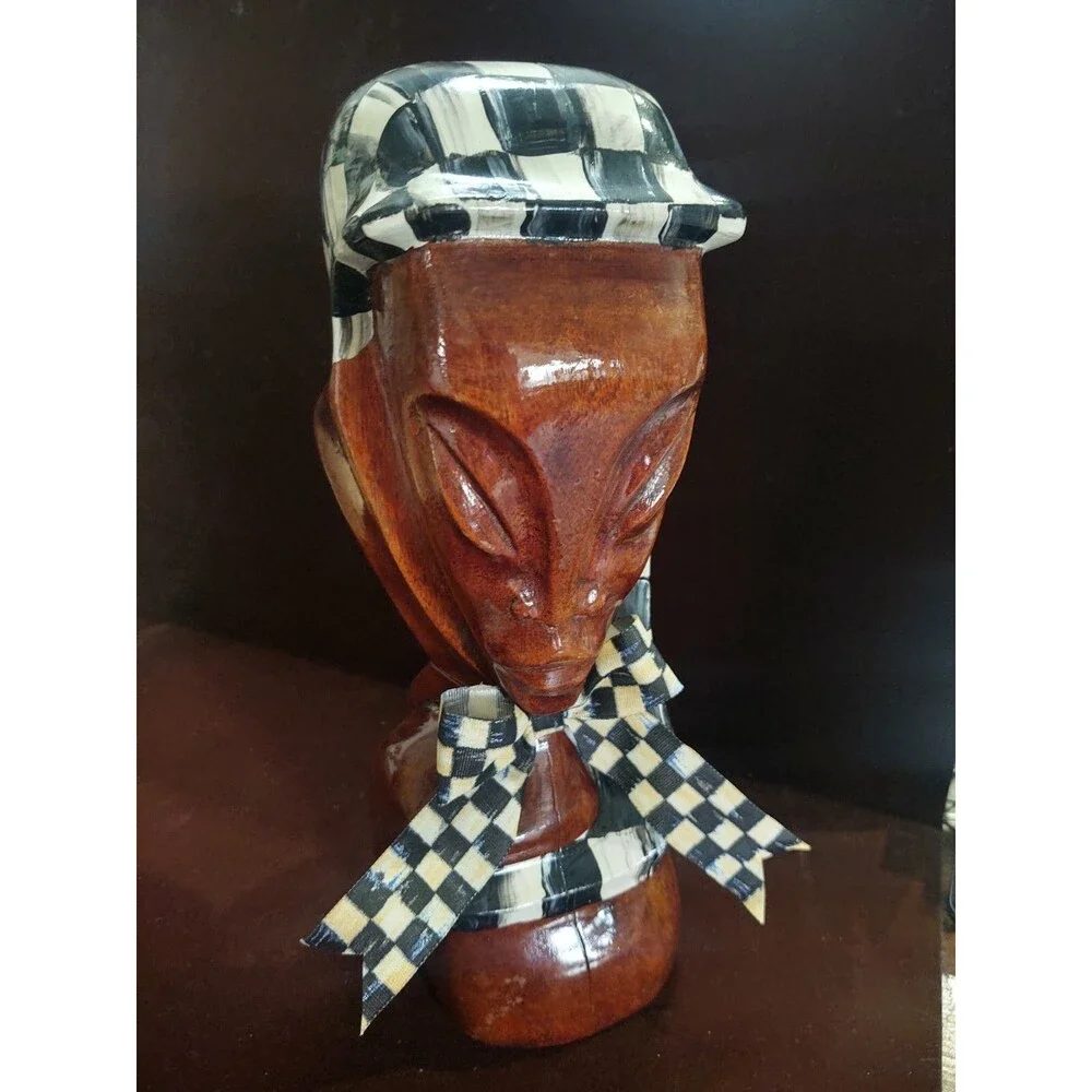 MY OWN HP Whimsical African Bust Sculpture Black & White Checkerboard Check